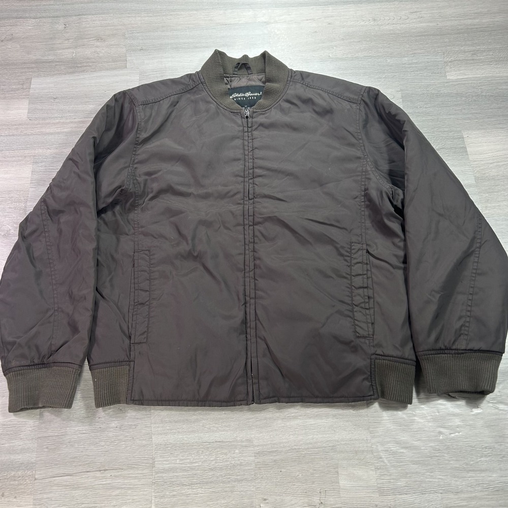 Eddie Bauer Jacket Mens Medium Brown Bomber Full Zip Quilted Nylon Lined Outdoor